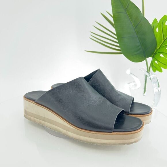Vince Sarria Sandals Women's Size 9.5 Black Leather Platform Slide Comfy Wedge - Picture 1 of 16